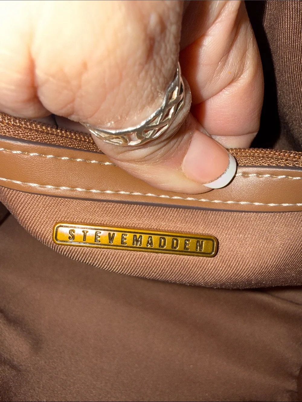 Steve Madden Navy, Brown & Yellow Striped Satchel